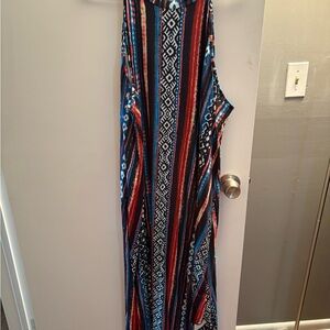 SHEIN Curve Red and Blue Patterned Dress High neck maxi dress size 3x